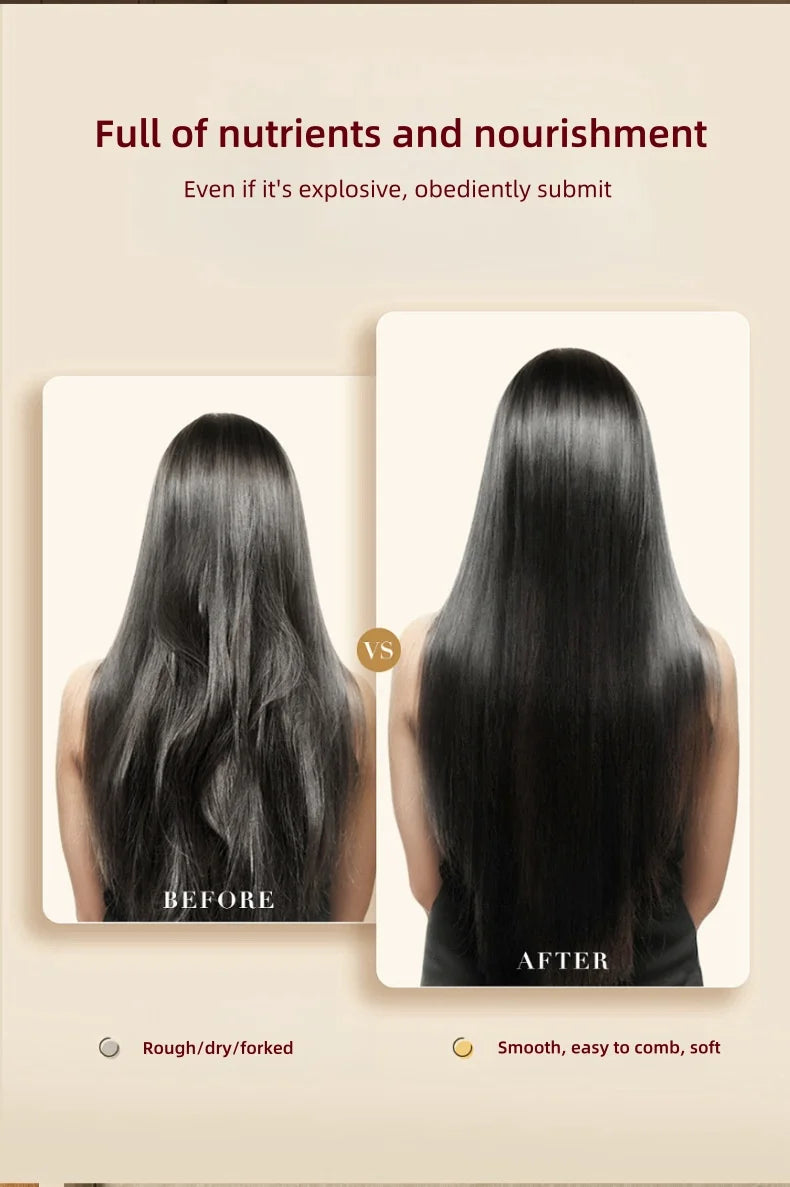 Before and after comparison of hair smoothness using 2200W high-power fast-drying professional hair dryer results.