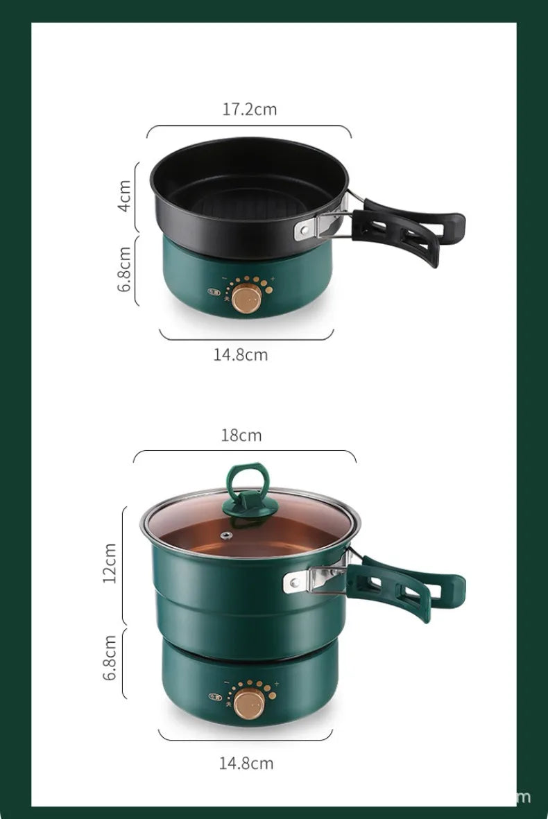 Portable cooker dimensions: black inner pan and teal pot with lid