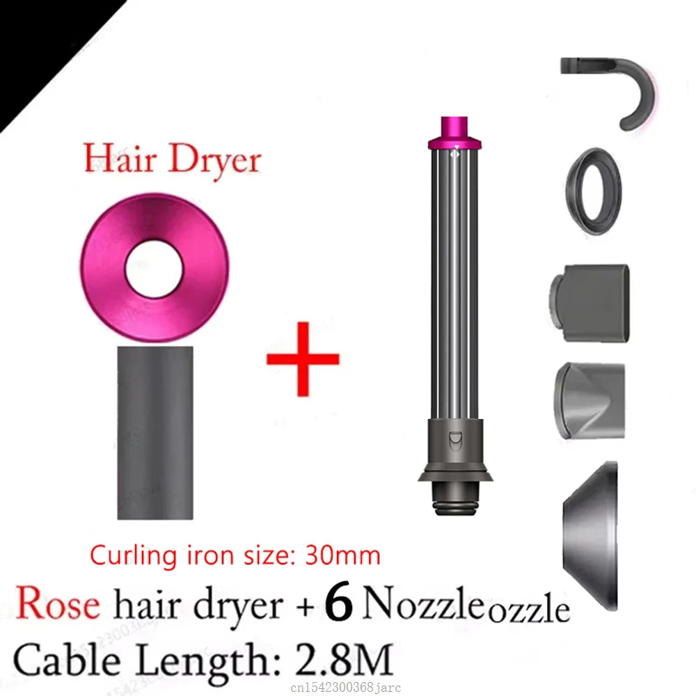 SenCiciMen rose professional hair dryer and 30mm curling iron set with 6 styling attachments for salon-quality results.