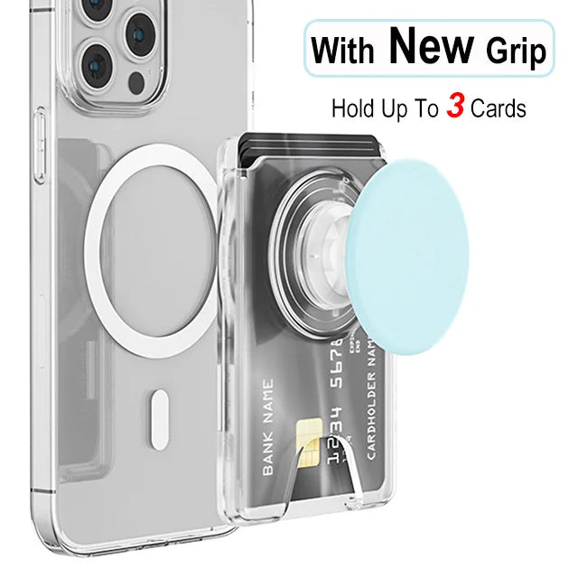 Magnetic Phone Wallet Case with Grip - Slim Shock-Absorbing Cover Transparent Blue Tidesmit