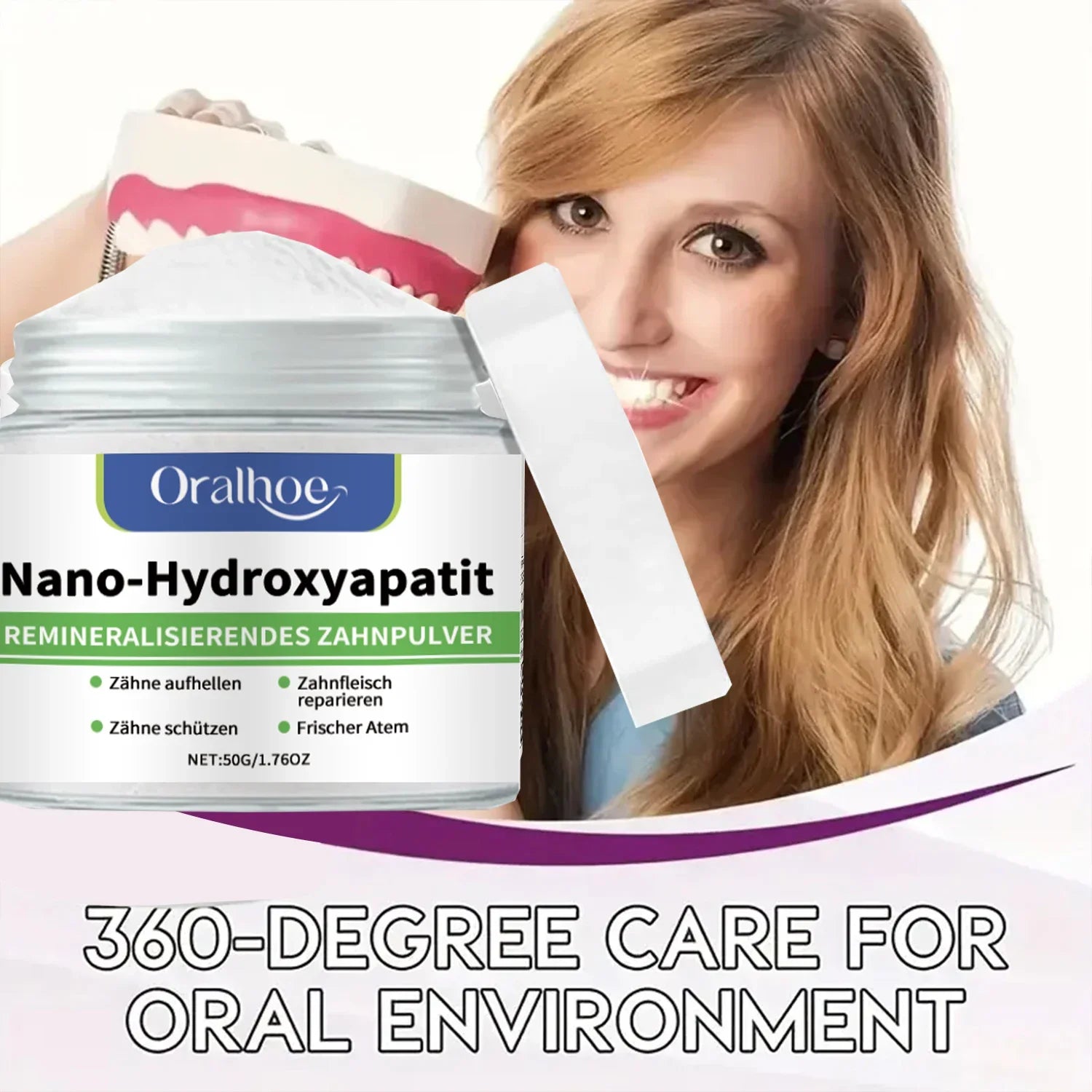 Tidesmit Hydroxyapatite Teeth Whitening Powder for plaque removal, cavity prevention, and fresh minty breath.