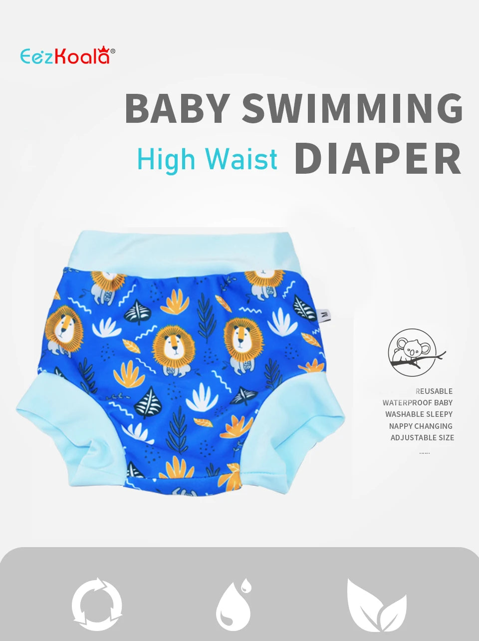 New Arrival Eezkoala Leakproof Swimming Diaper Newborn Baby High Waist Swim Nappies Washable Sunproof Baby Swimwear Cloth Nappys