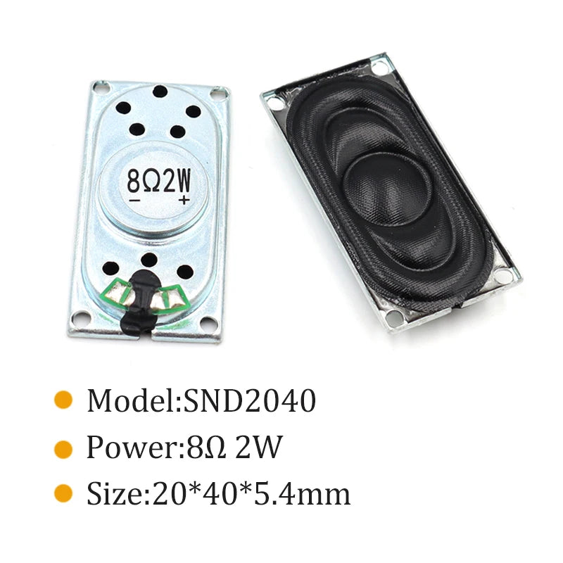 Notebook speaker pair, 8Ω 2W, front and rear views