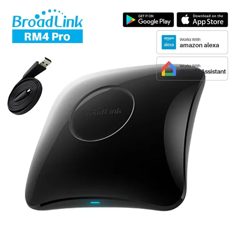 Smart remote hub with temperature sensor and USB cable, indicator light at bottom