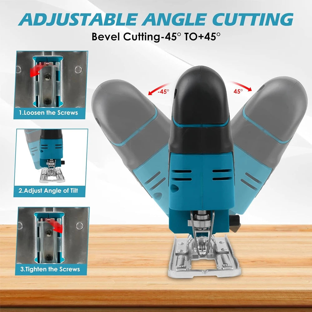 Podofo 2600RPM Electric Cordless Curved Saw Jig Saw Woodworking Cutting Machine for Makita 18V Battery