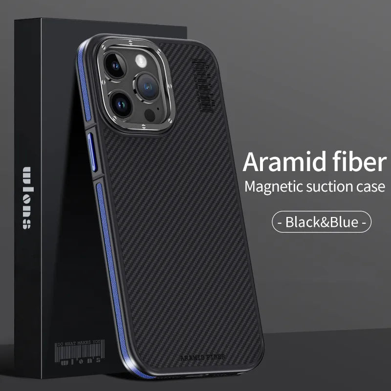Aramid Fiber Magnetic Case for iPhone 15 Pro - Military-Grade Protection Blue Aramidfiber Tidesmit