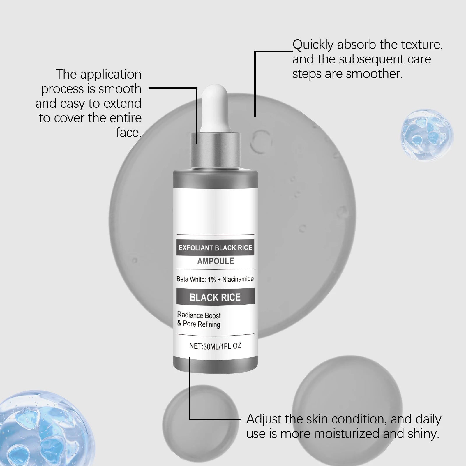 Black Rice Exfoliating Serum for Face and Body - Natural Skincare Scrubs Treatments Tidesmit