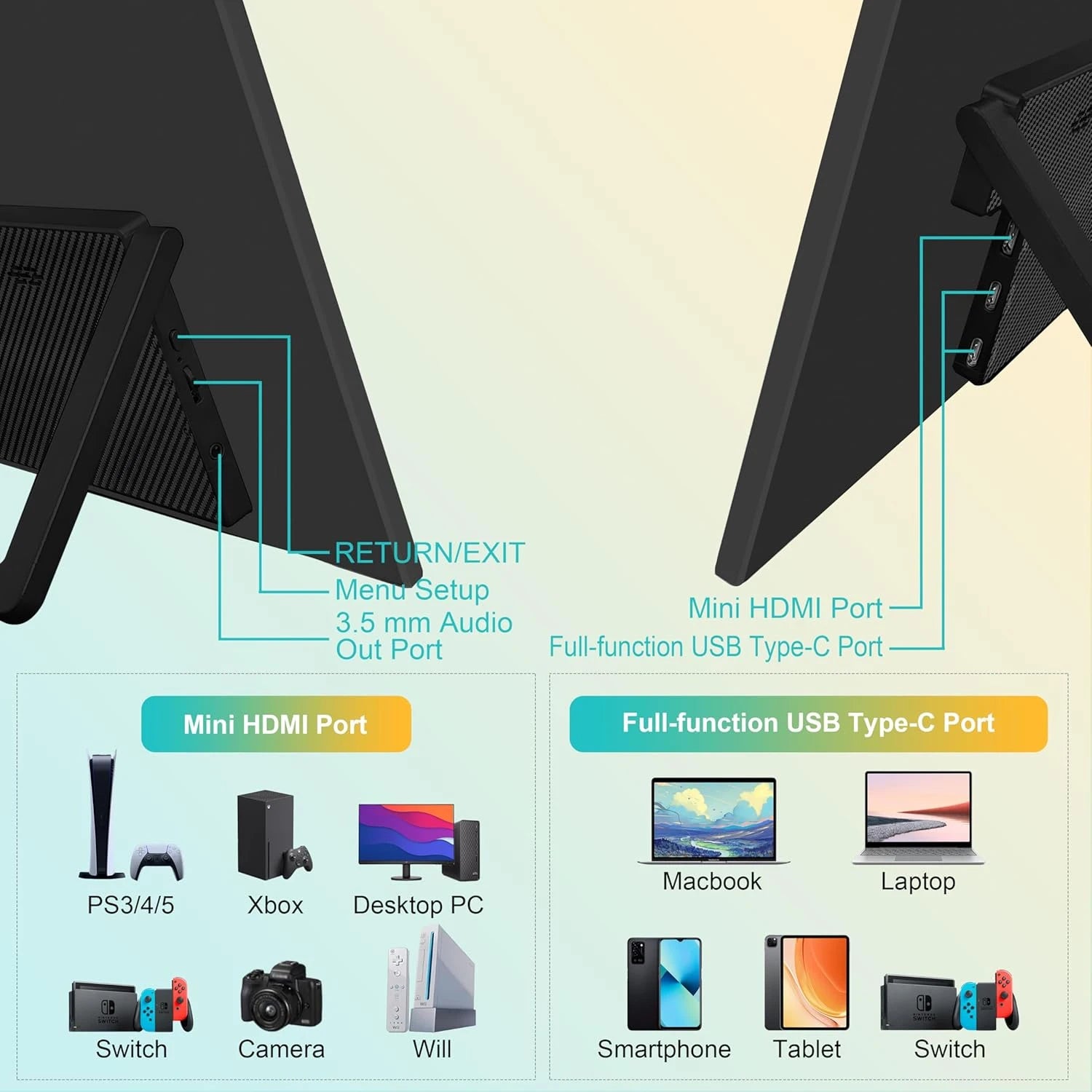 AHXJKA Portable Monitors 21.5/23.8/24.5 Inch 100sRGB Gaming phone Mobile Laptop Extender Second Screen For Steaam/PS4/5/TV/XBox