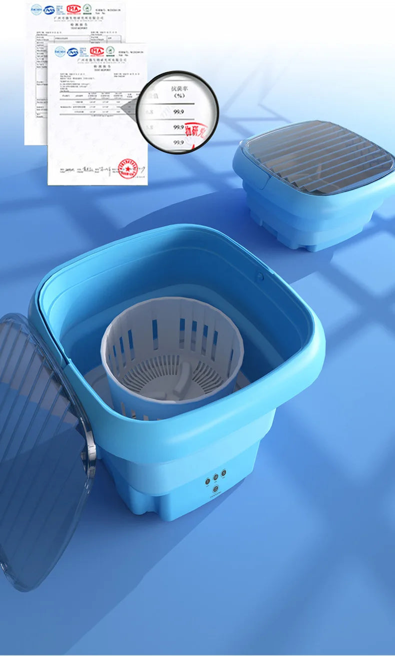 Tidesmit 2025 portable folding clothes washing bucket and dryer machine in compact white design, side profile view.
