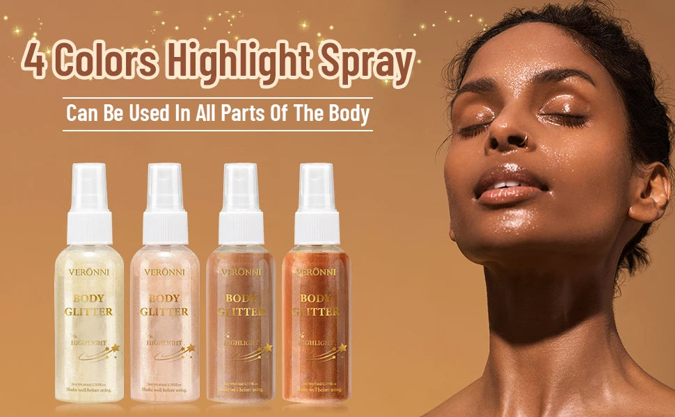 Tidesmit liquid body highlighting shimmer oil in 4 shades showing product texture and glowing glitter finish