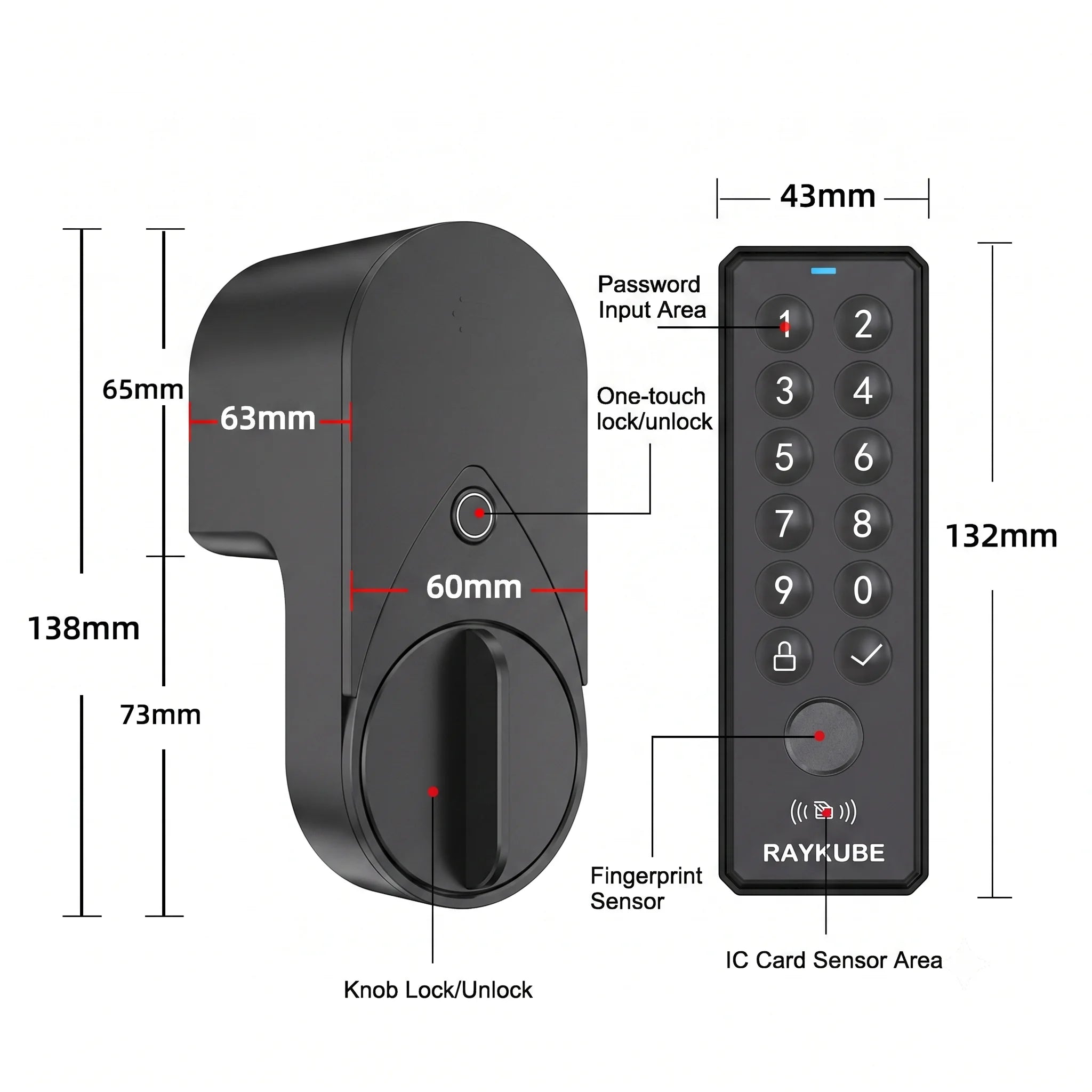 New RAYKUBE EG One Tuya BLE Smart Lock + Wireless Fingerprint and PIN Pad FP01 Bundle – Drill-free, Easy Installation