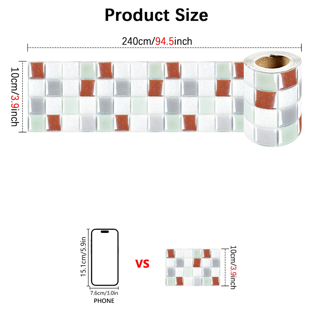 26 Styles 2D Mosaic Tiles Wall Sticker Waist Line Skirting Strip Peel & Stick Bathroom Kitchen Backsplash Home Decor Wall Decals