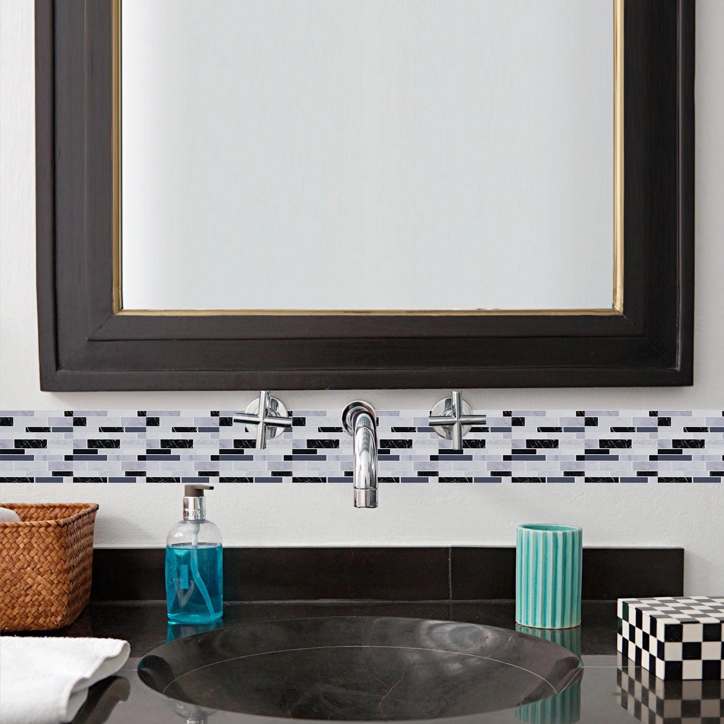 10pcs/set Flat Marble Mosaic Tiles Sticker Transfers Covers For Kitchen Bathroom Tables Peel & Stick Waterproof Art Wall Decals