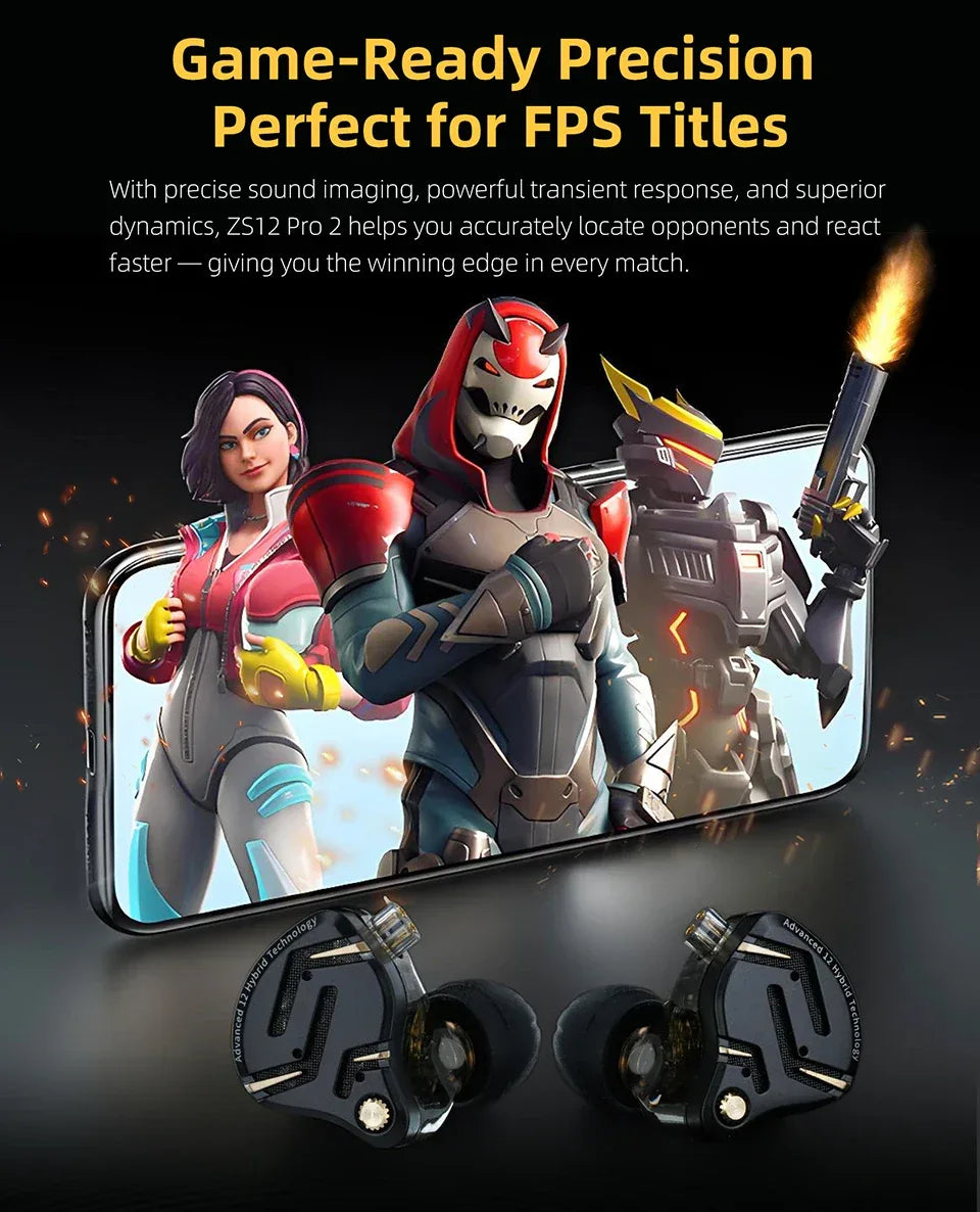KZ ZS12 Pro Hybrid In-Ear Monitors HiFi Wired Earphones - Tidesmit Tidesmit
