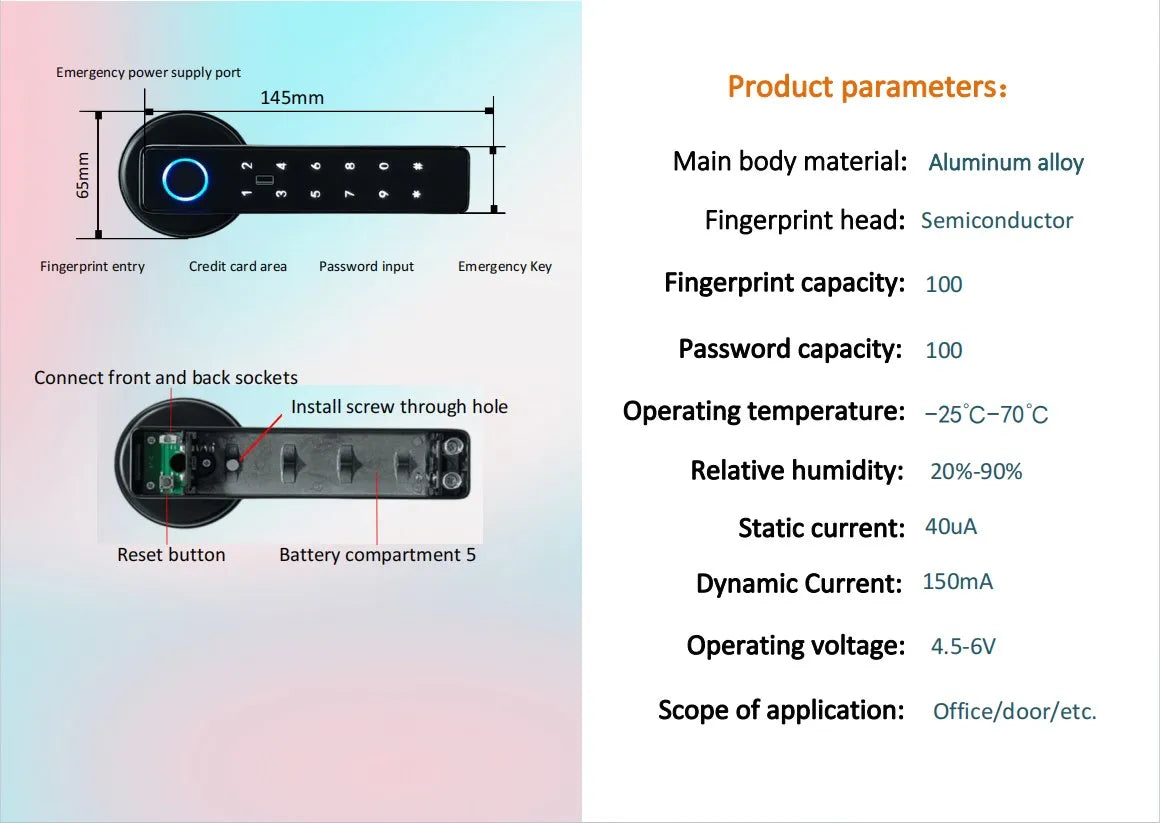 Tuya APP Remote Control Wifi Electronic Smart Door Lock With Biometric Camera Fingerprint Smart Card Password Key Unlock