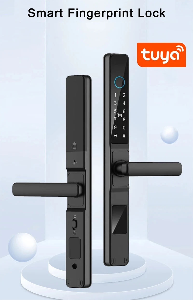 Tuya Wifi App Waterproof Smart Aluminum Door Lock Euro Double Hook Mortise Fingerprint Password Electronic Sliding Door Lock