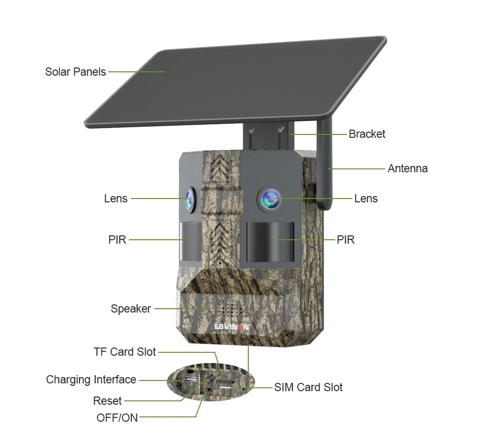 UCON 24MP 4G Solar Trail Camera Dual Screen Outdoor Cellular Trail Camera Dual PIR AI Animal Detection 0.2s Triggered Wildlife