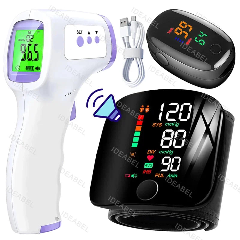 Smart LCD Rechargeable English Voice Wrist Blood Pressure Monitor Digital Automatic BP Tonometer Heart Rate Sphygmomanometer