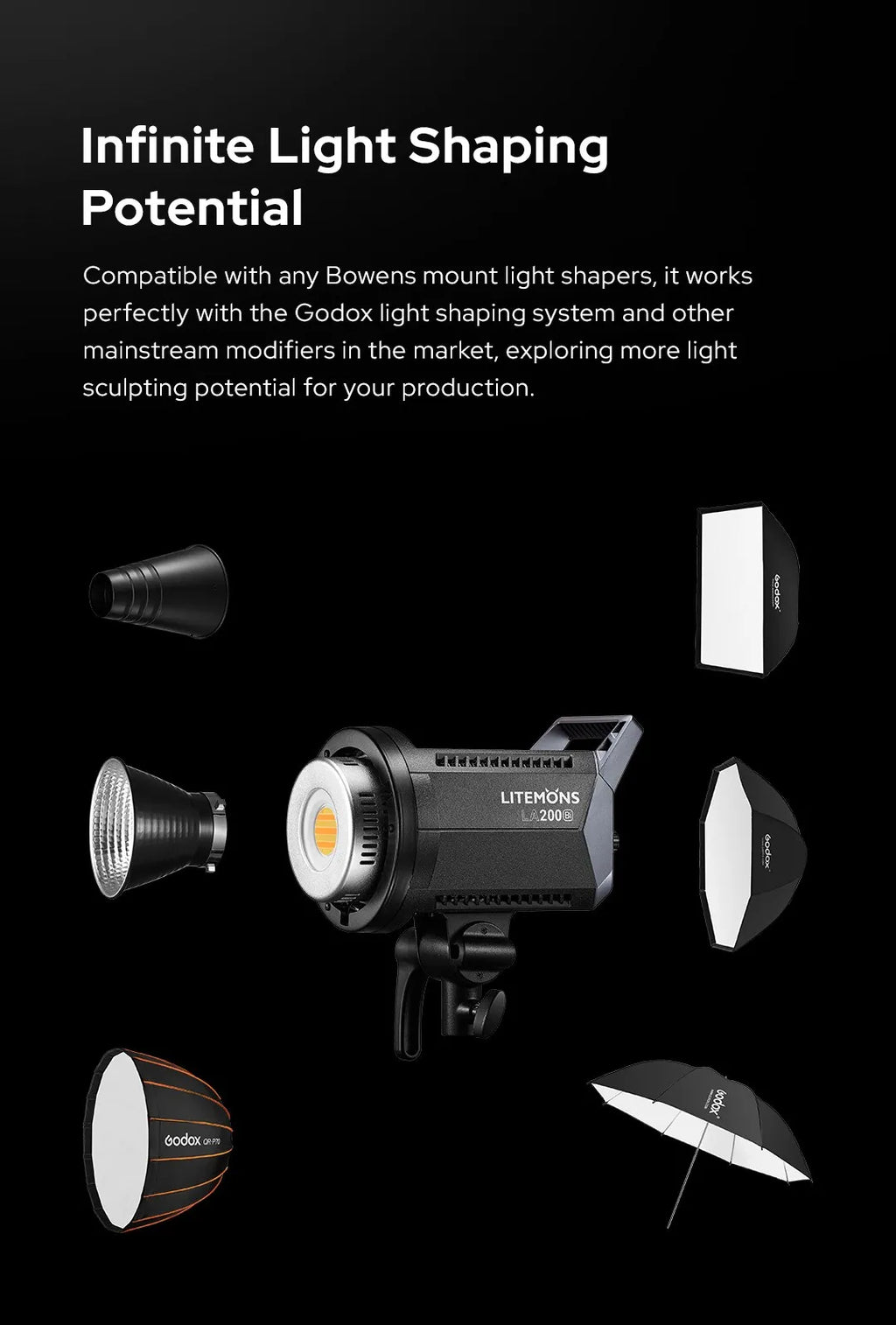 LED Video Light 230W Studio Lighting with Bowens Mount Tidesmit
