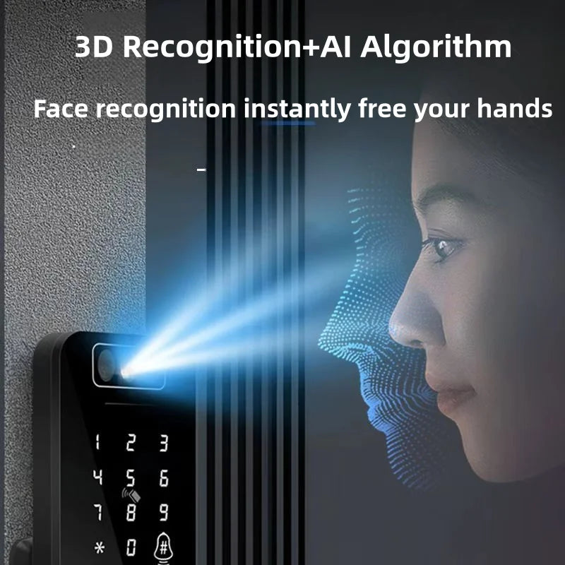 Outdoor Gate Waterproof Smart Tuya Wifi Lock 3D Face Recognition Digital Code Keyless App Remote Biometric Fingerprint Rim Lock