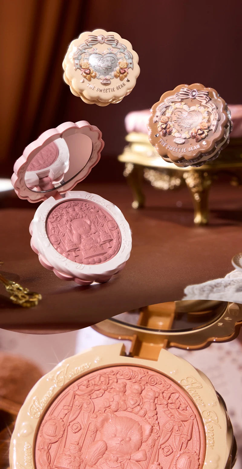 Tidesmit Flower Knows Sweetie Bear silk satin blush showing texture detail of long lasting natural glow cheek powder