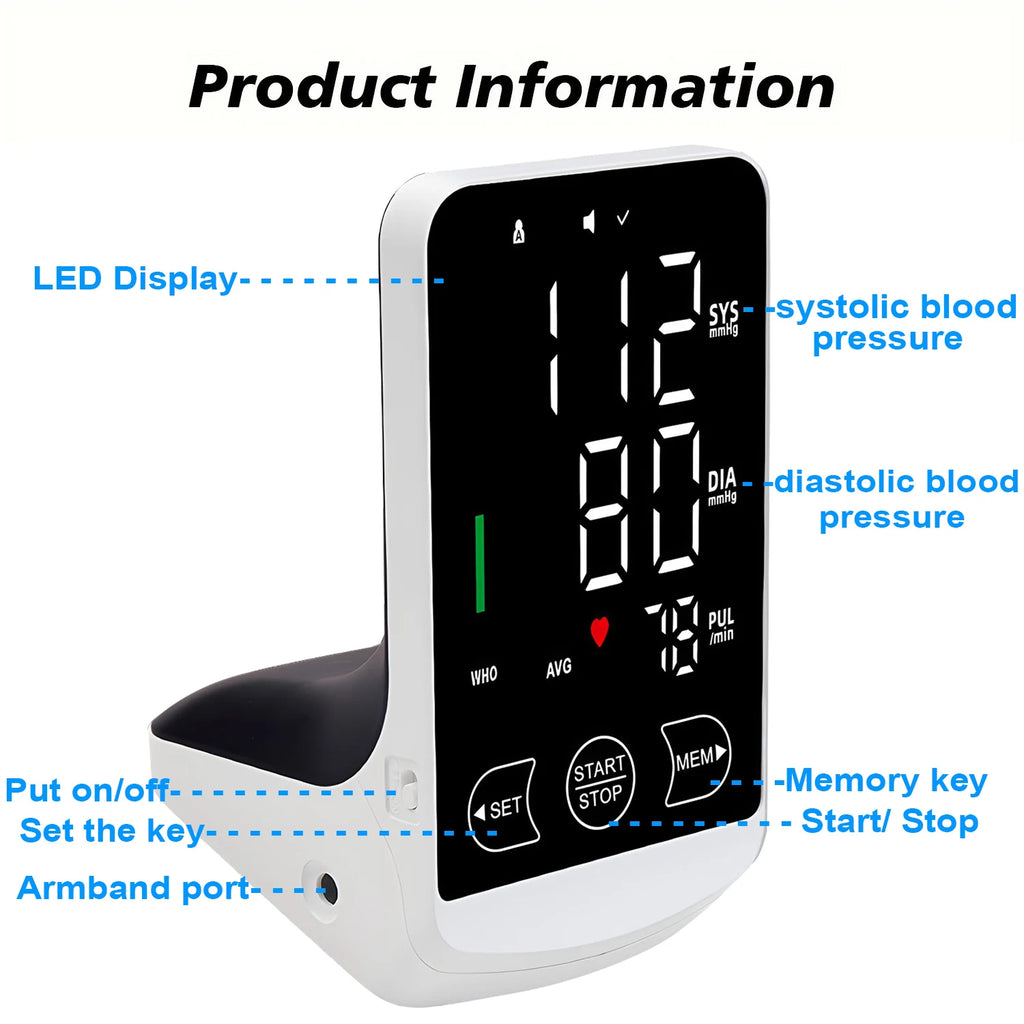 Voice Tonometer Portable LED Upper Arm Bp Machine Home Monitor Blood Pressure Meter Cuff Digital for Home Use Health Care