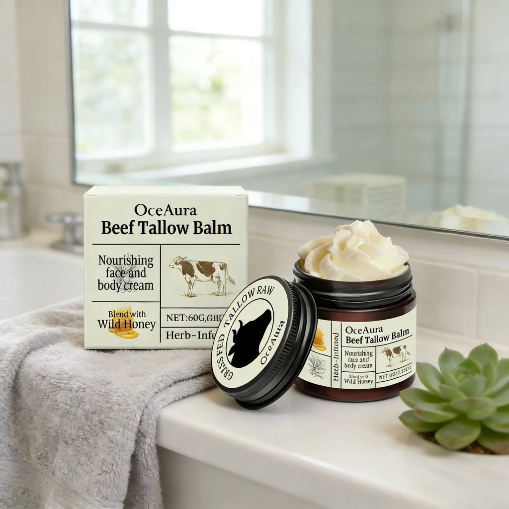 OceAura Beef Tallow Honey Balm Smooth Skin Barrier Repair Care Anti Cracking Body Moisturizer Olive Oil Nourishing Face Cream