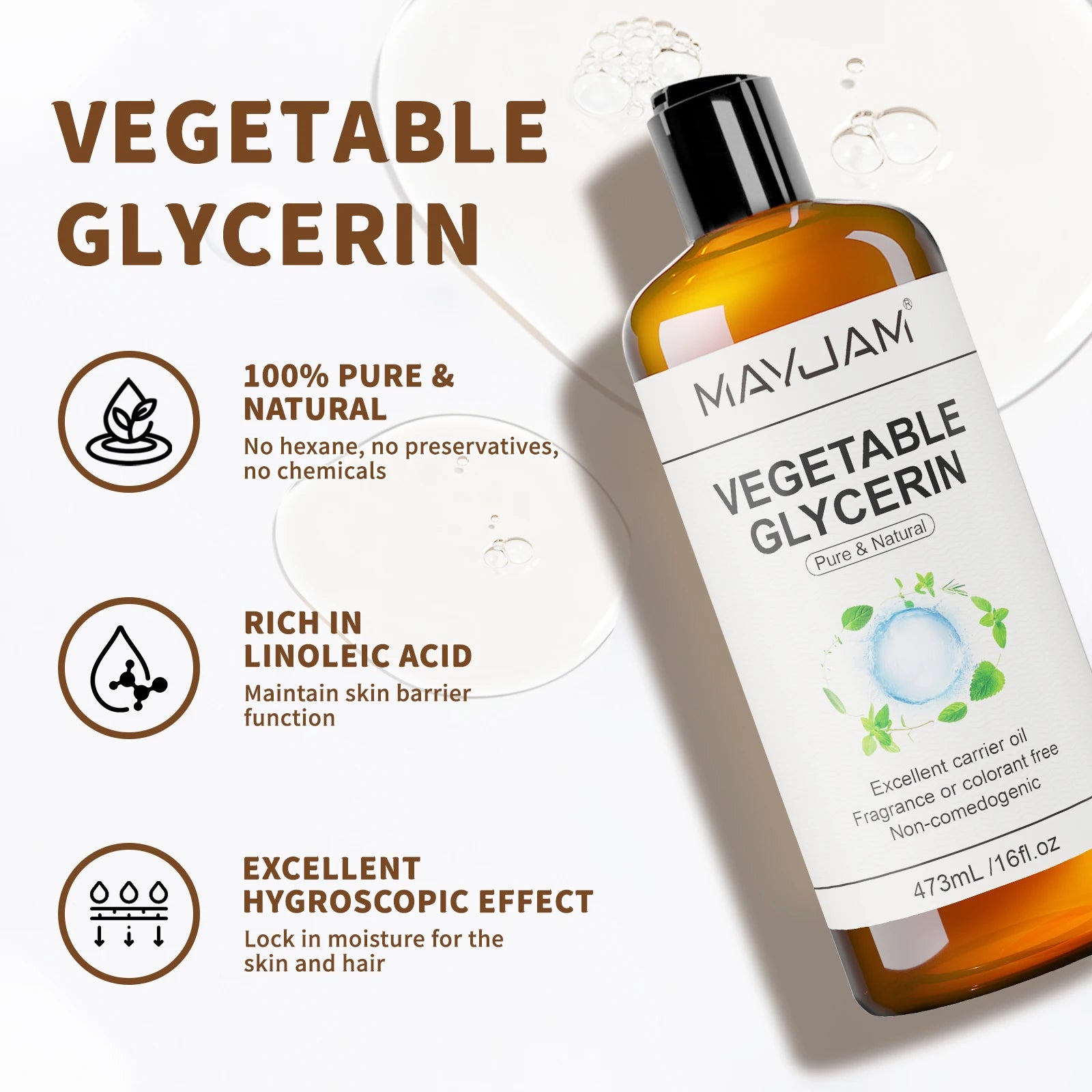 MAYJAM 473ml Castor Jojoba Vegetable Glycerin Grapeseed Fractionated Coconut Pure Natural Carrier Oil for Skin Care & Hair Care