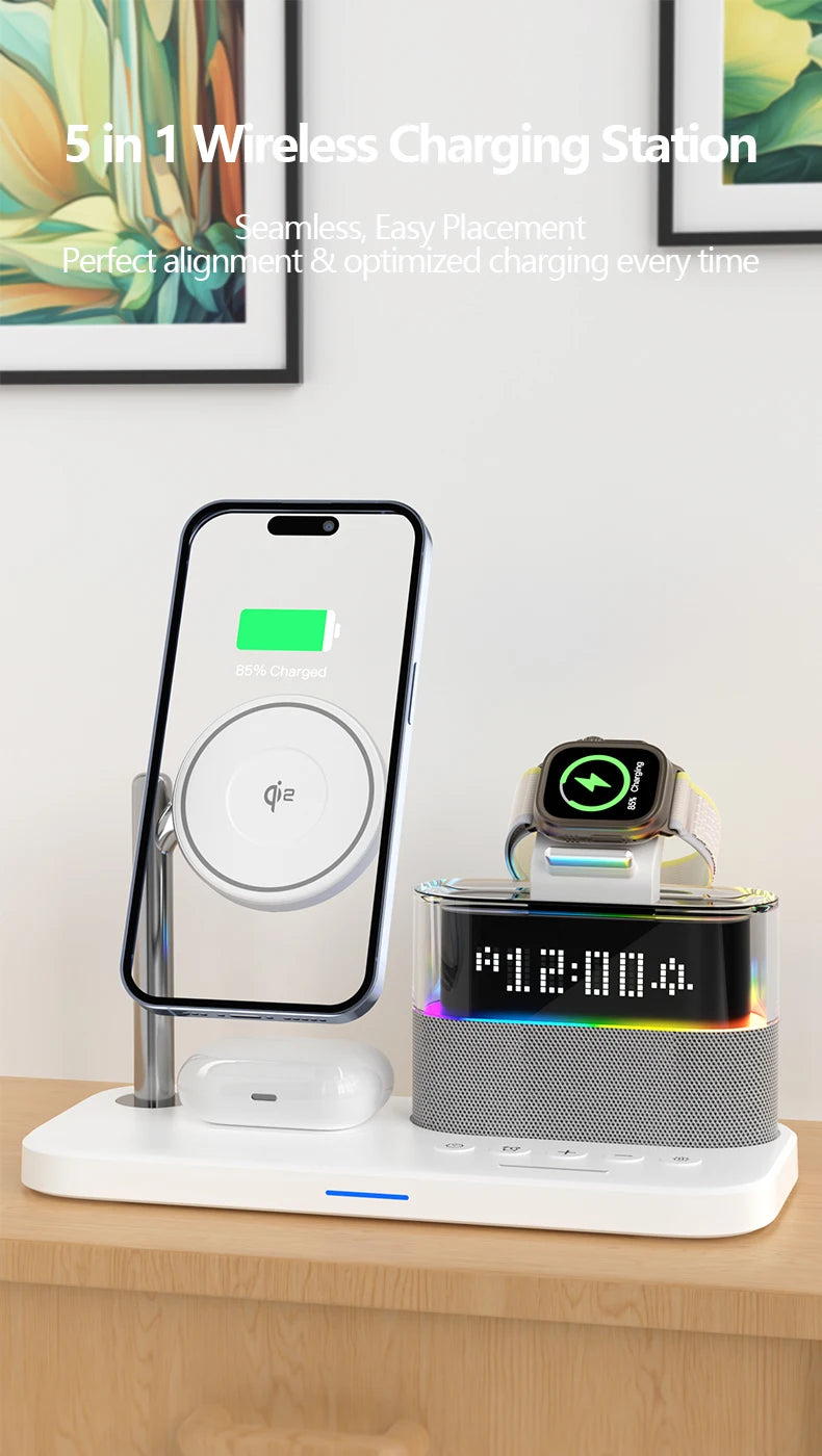 3-in-1 MagSafe Wireless Charger Station with RGB Alarm Clock Tidesmit