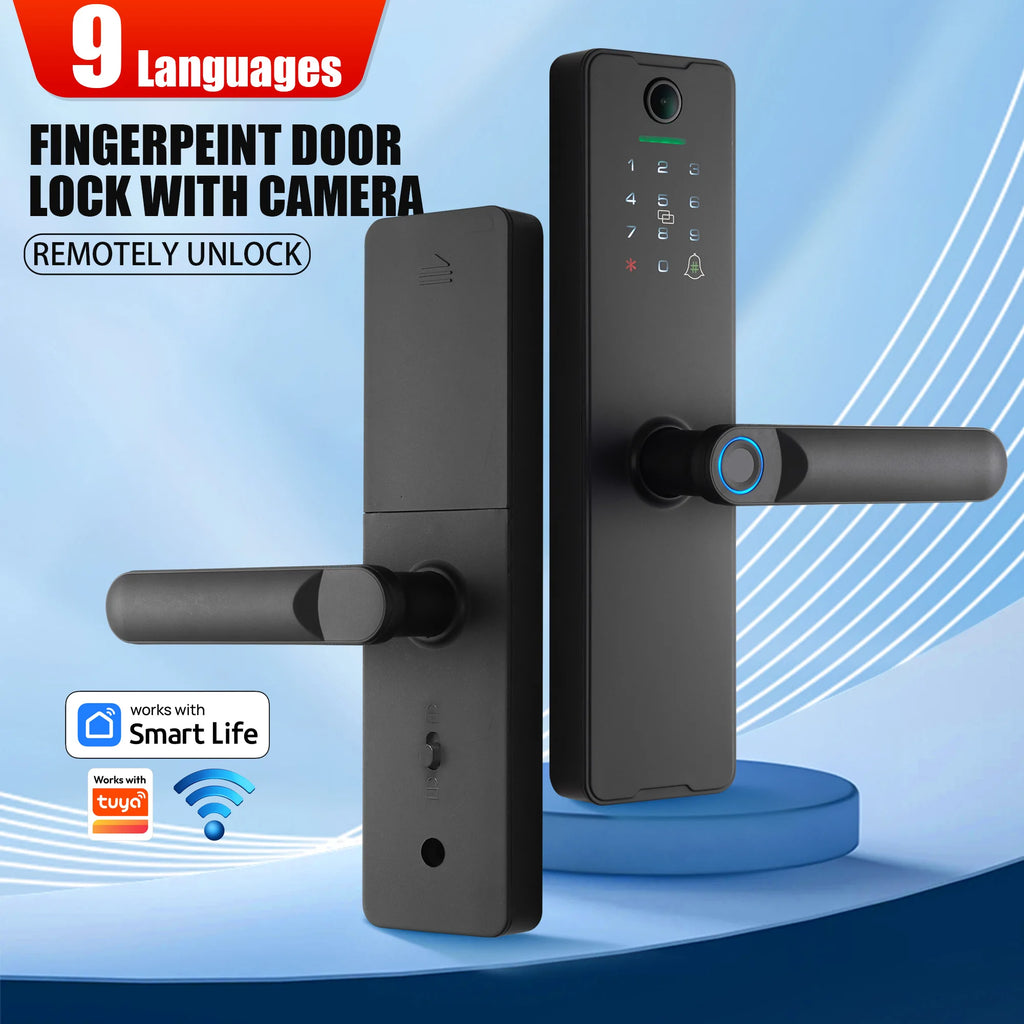 WAFU Tuya Smart Life WIFI Remotely Unlock Biometric Fingerprint Door Lock Visible Digital Electronic Card Door Lock with Camera