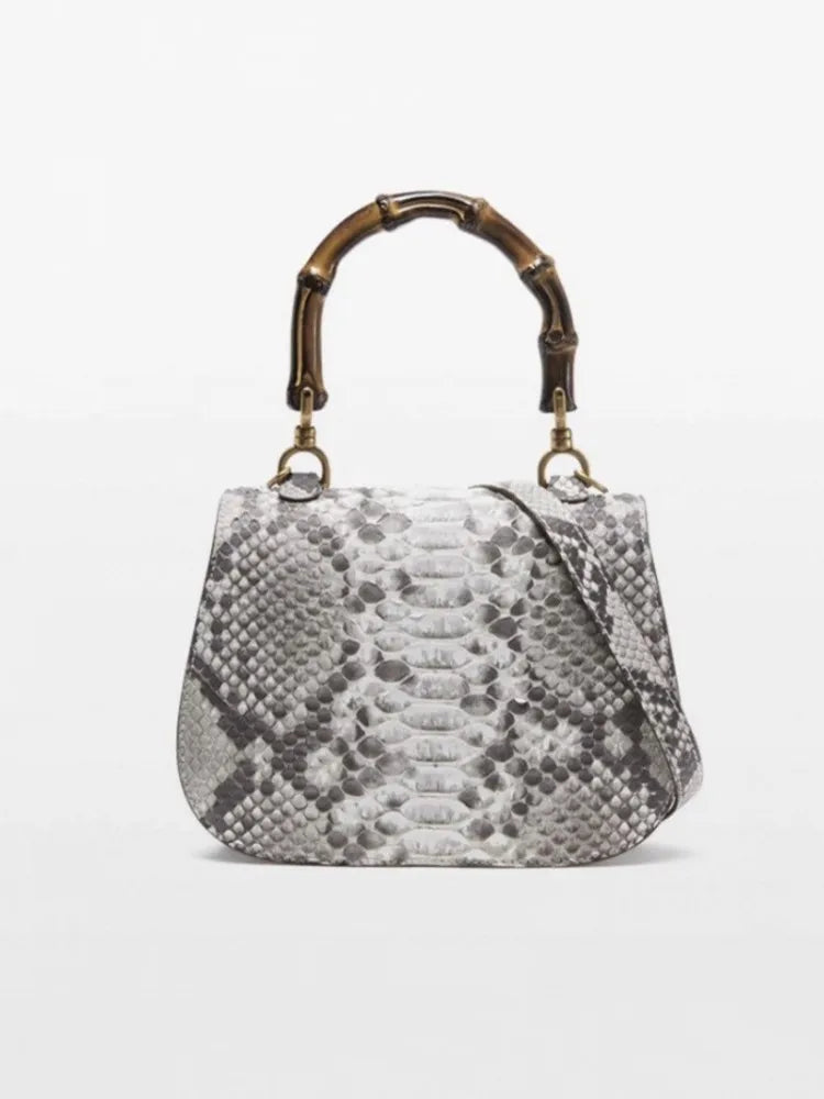 Office Ladies Fashion New Flap Pocket Hasp Tote Handbag Snakeskin Genuine Leather Designer Women SIngle Shoulder Crossbody Bags