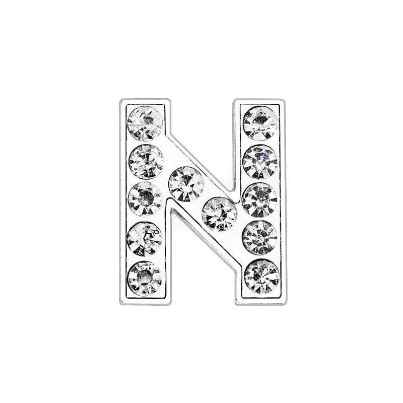 Silver N slide charm with rhinestones for 8mm DIY pet collar, perfect for personalized custom name jewelry.
