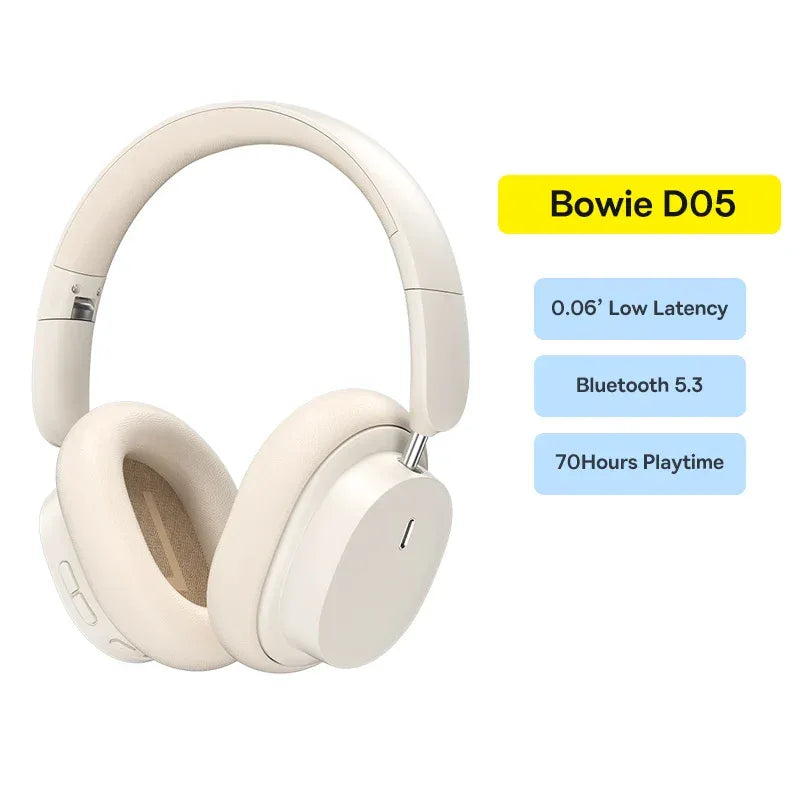 Baseus Wireless Headphones Bluetooth 5.3 HIFI Level Earphone 40mm Driver Foldable Over Ear Headsets 70H Playtime Spatial Audio Bowie D05 White China Mainland Tidesmit