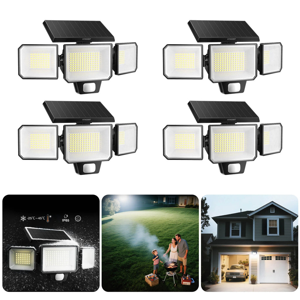 Solar Motion Sensor Light Outdoor, 3000LM 3-Head Solar Security Light with 270° Wide Angle Illumination, 200+LED Solar Wall Light for Porch Garage Yard Entrance, 3 Lighting Modes