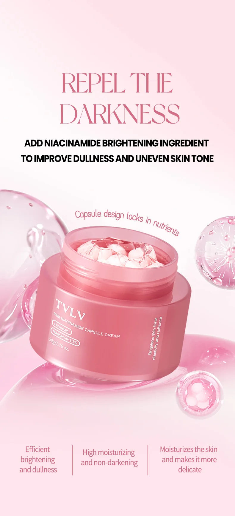 Pink Niacinamide Capsule Cream Moisturizing, Brightening, Delicate and Moisturizing Facial lotion Cream