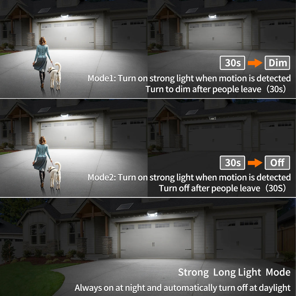 Intelamp 2000LM 8000mah Outdoor Solar Lights With Two Motion Sensors Larger Solar Panel Solar Lamp IP65 For Street Garden Path