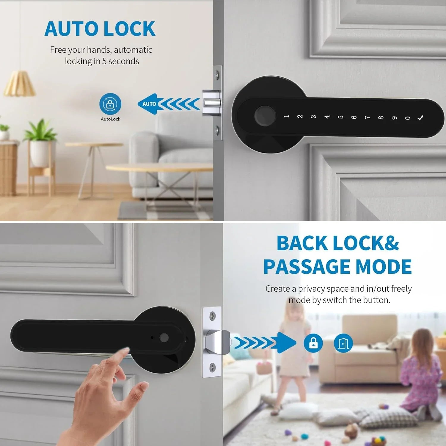 Smart Fingerprint Door Lock 5 in 1 Keyless Entry Door Knob Lock with Handle Smart Life APP Electronic Biometric Door Lock