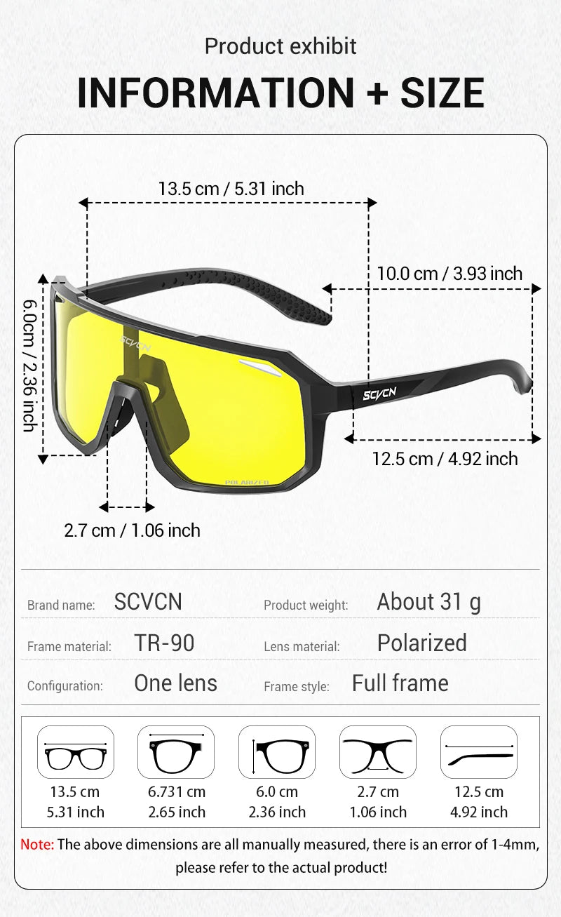 SCVCN New Yellow Polarized Night Cycling Sunglasses Bike MTB Motorcycle Glasses Outdoor Sports Fishing UV400 Glasses Men Women