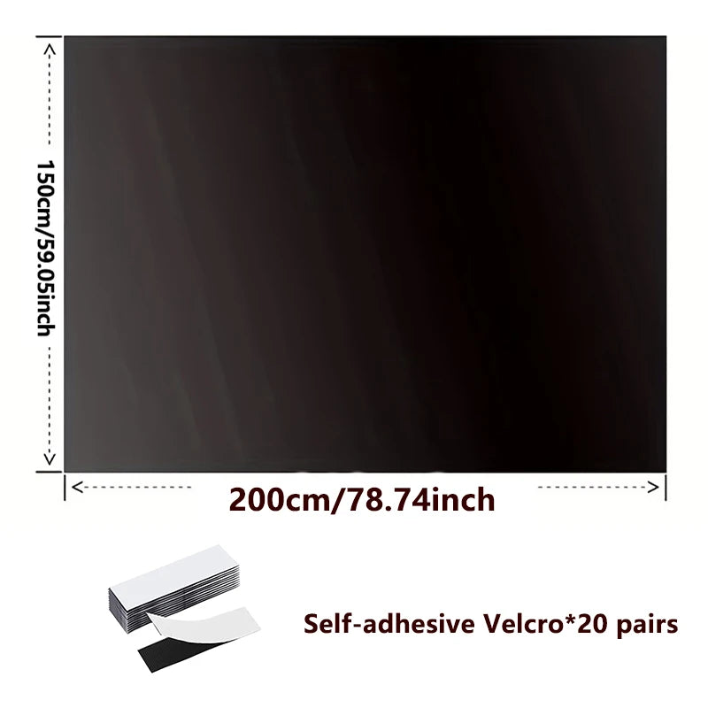 Black self-adhesive Velcro pairs for blackout shade film, size diagram 200cm
