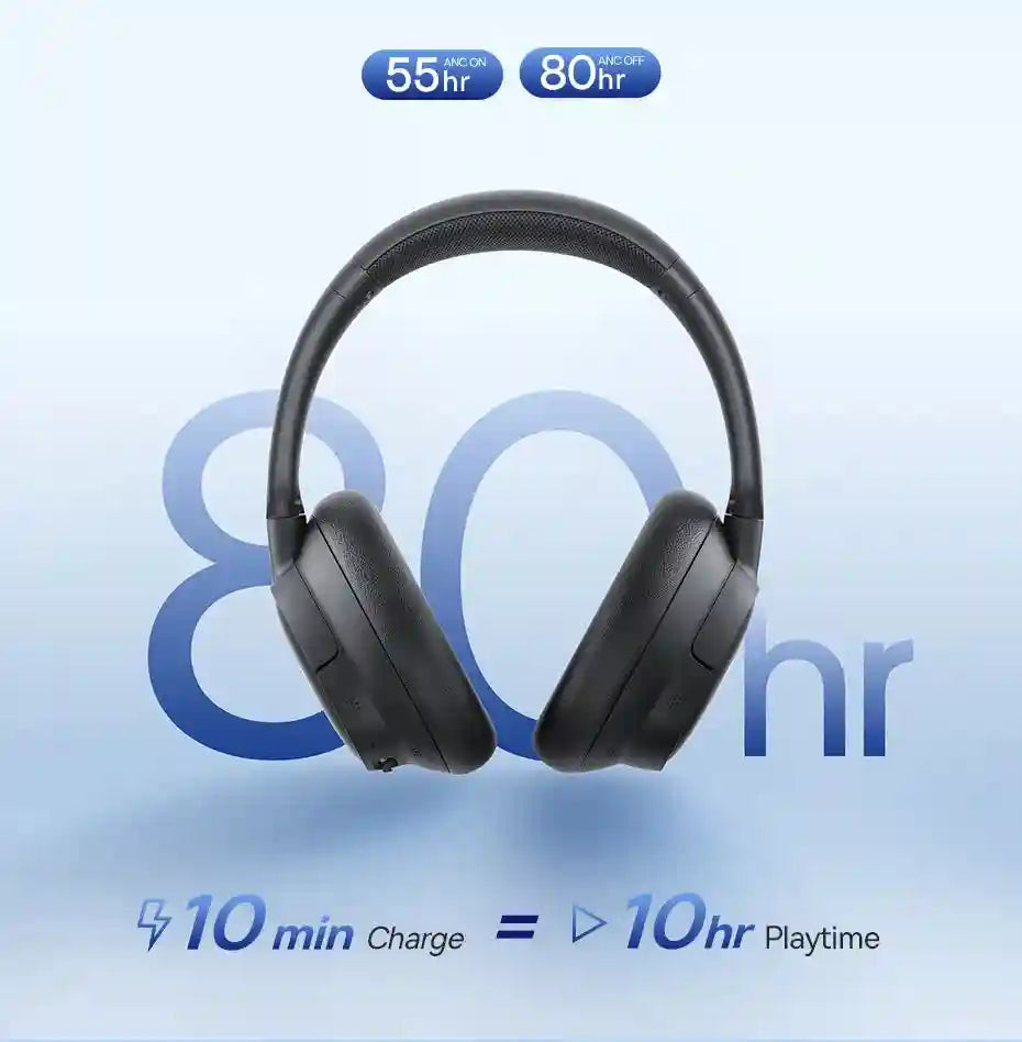 Wireless Noise Cancelling Headphones: 80Hr Battery Over-Ear Audio Tidesmit