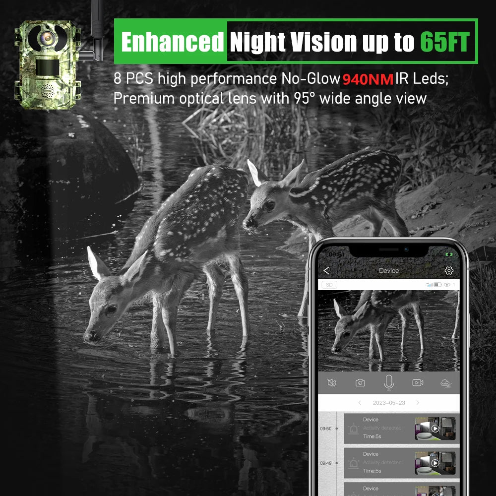 EU 4G Cellular 2K Battery Solar PIR Motion Activated Wildlife Hunting Trail Camera IP65 Outdoor Night Vision No Red Exposure