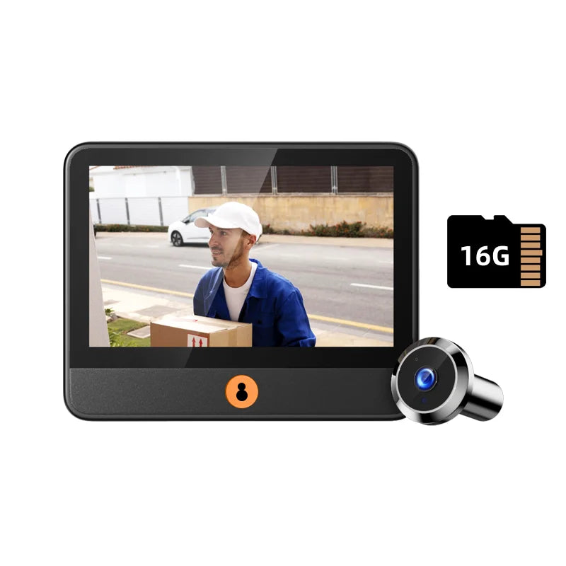 Digital door peephole viewer with screen and cat-eye camera, 16G storage icon