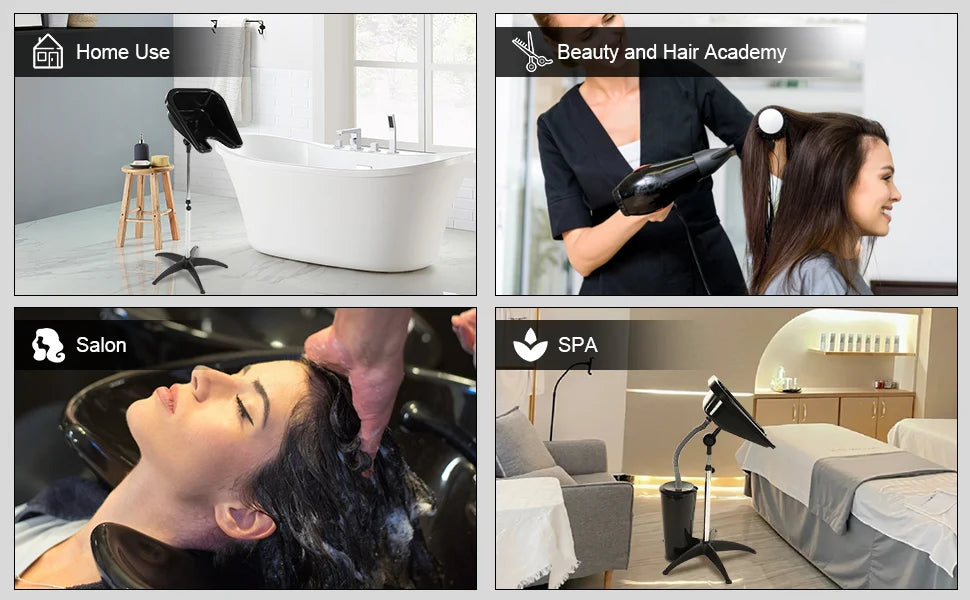 Portable Shampoo Bowl With Chair - Adjustable Salon Wash Sink - Black Massage Chairs Tidesmit