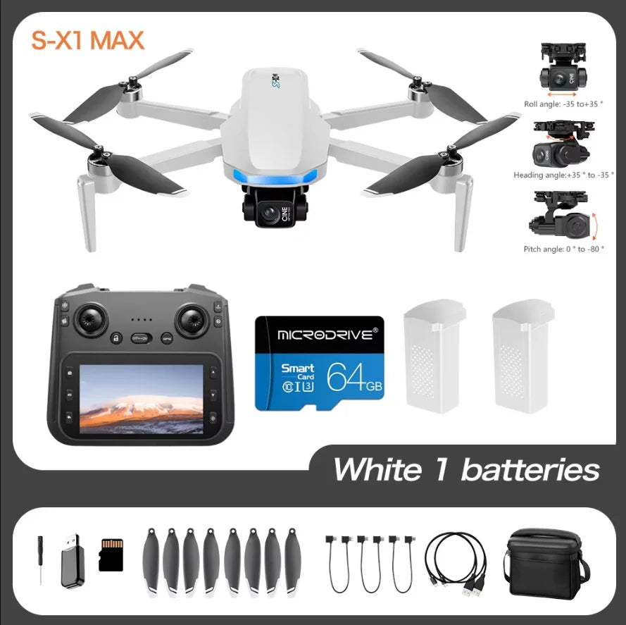 4K Camera Drone with 3-Axis Gimbal GPS Quadcopter - Tidesmit S-X1-WHITE-2B-64G Tidesmit