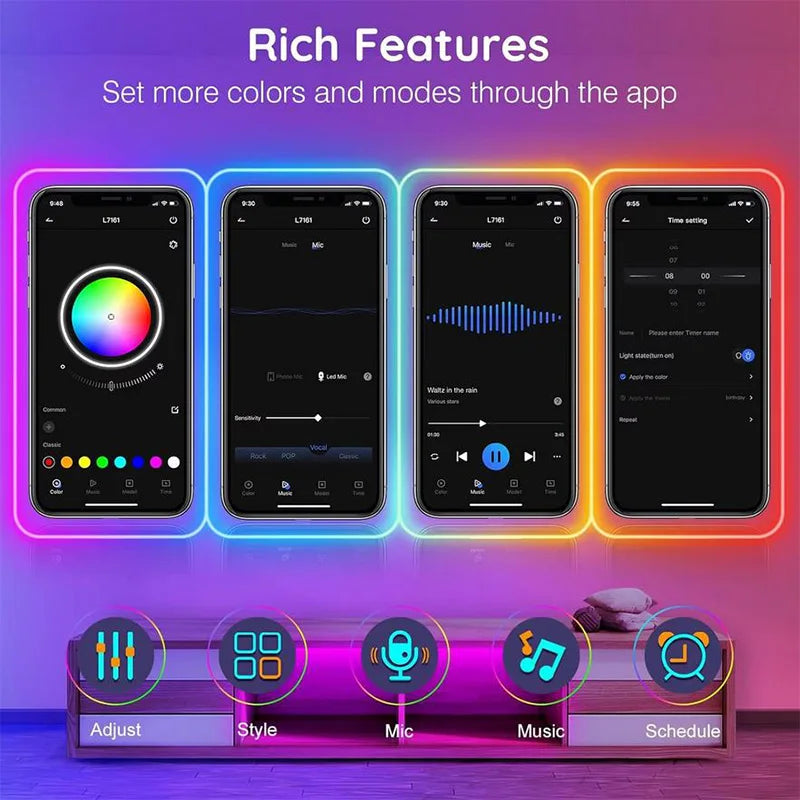 EU Plug DC24V 3535 RGB Neon LED Strip 5/10/15/20/30M Bluetooth Music Sync Waterproof Neon Rope Light for Indoor Outdoor Decor