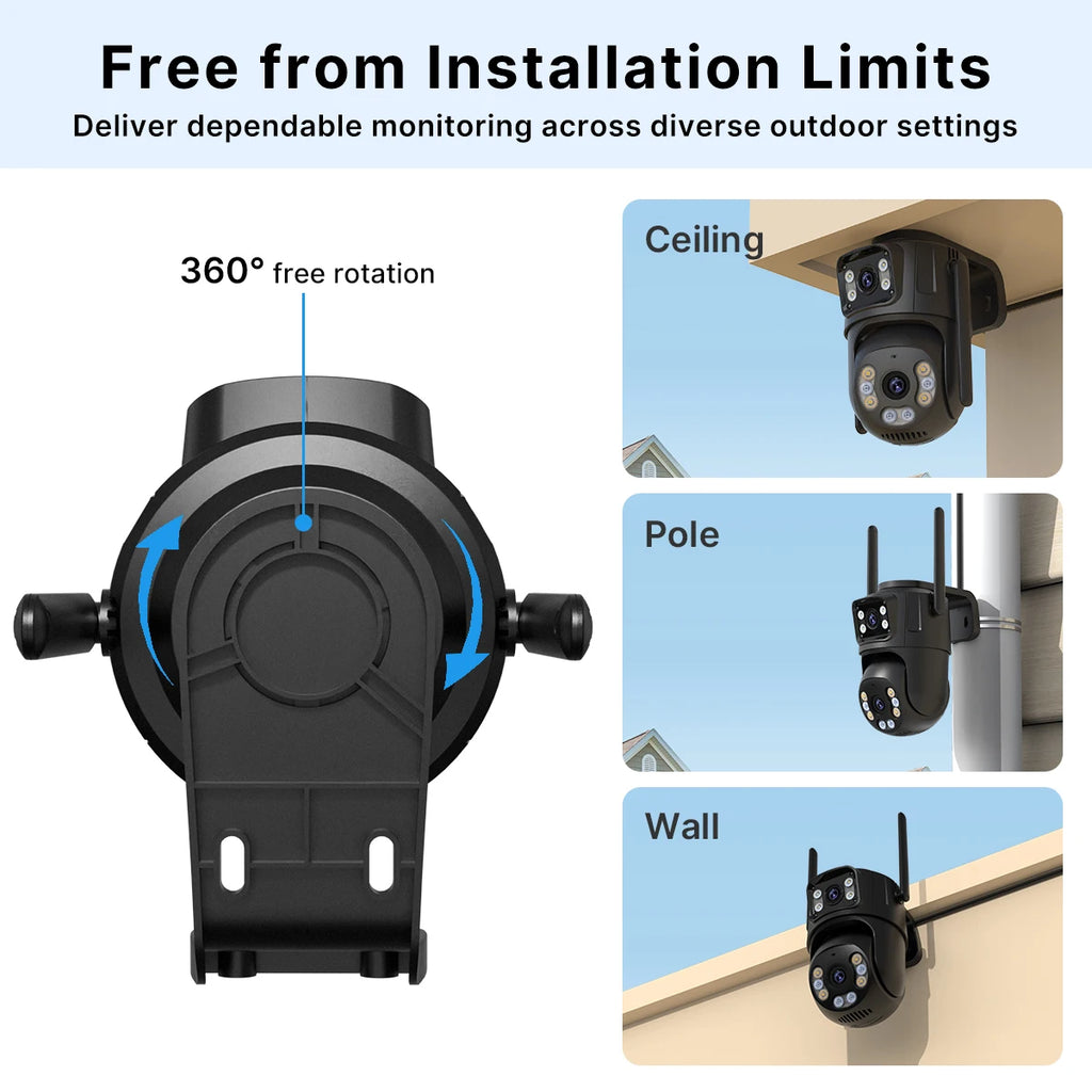 WONSDAR HD Wifi PTZ Camera Outdoor Dual Lens Dual Screen AI Auto Tracking IP Camera CCTV Audio Video Surveillance P2P iCSee