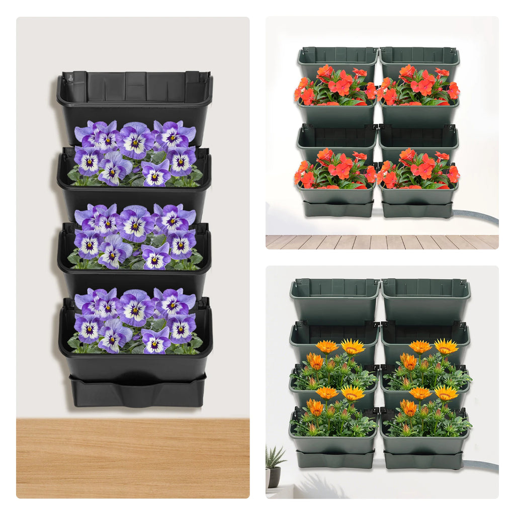 8PCS Wall-Mounted Planter, Vertical Garden Planter, Wall-Mounted Planter for Indoor and Outdoor Decor Black/Green