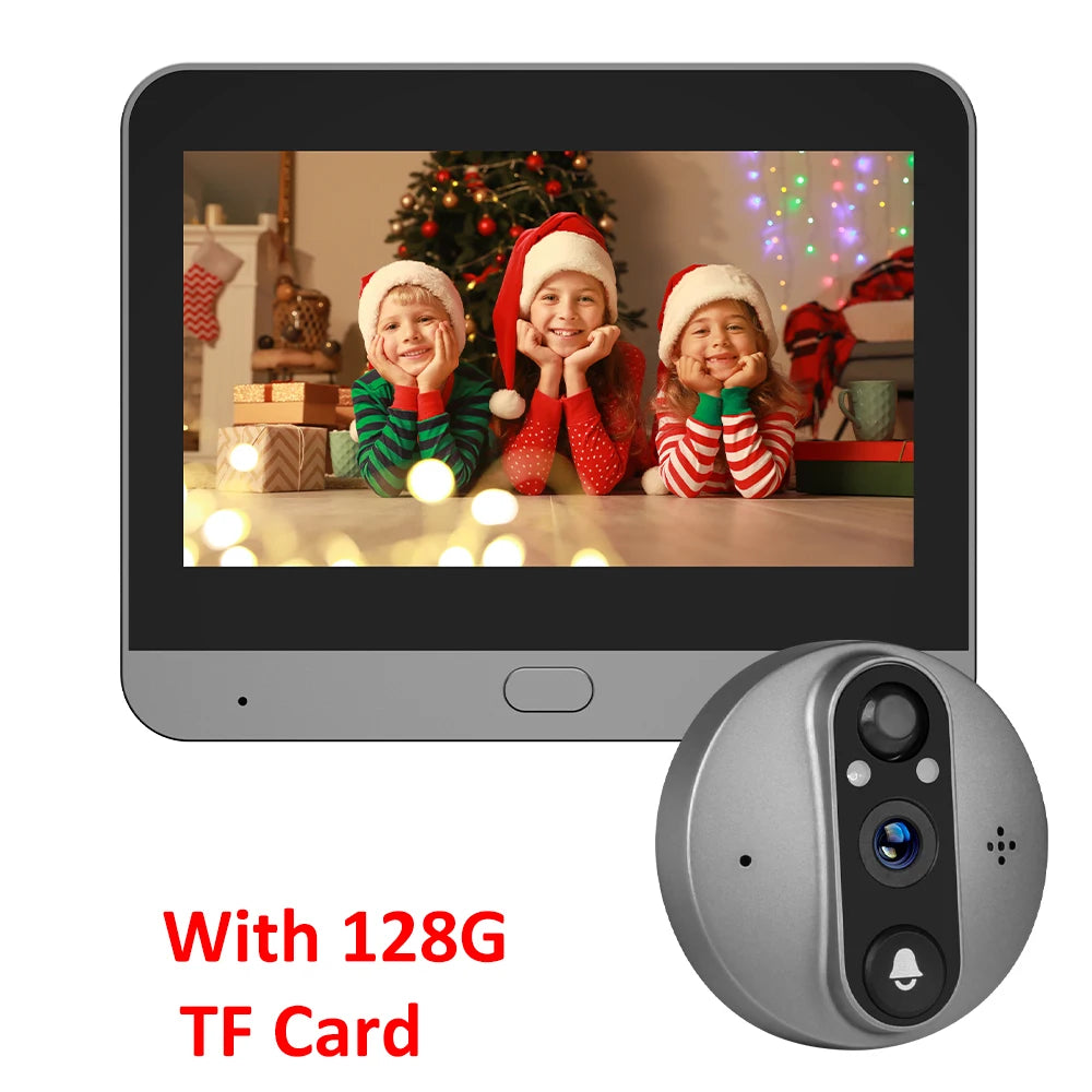Grey Wi-Fi door peephole camera kit with indoor monitor and 128G TF card included