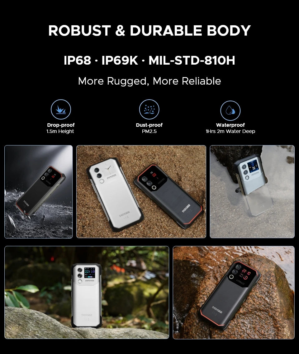 DOOGEE Blade10 Max Rugged Phone 6.56" 90Hz IPS Display 8GB 256GB 1.54" Rear Display 50MP AI Main Camera 10300mAh Battery Phone