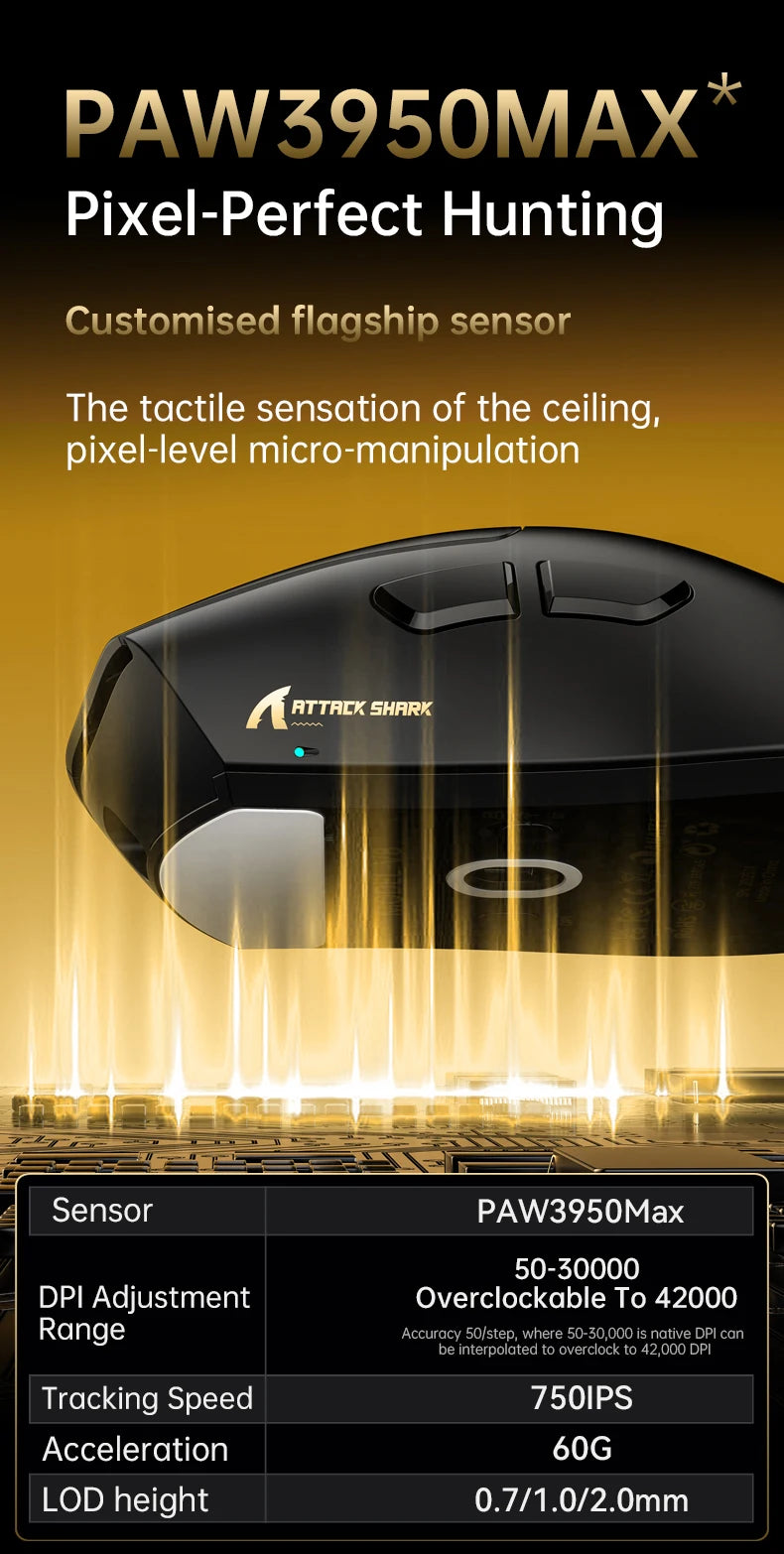 8K Receiver & V8 Wireless Mouse,Attack Shark PAW3950Max Sensor,0.168ms Key Delay and Golden Right Hand Design,Black/White Choice